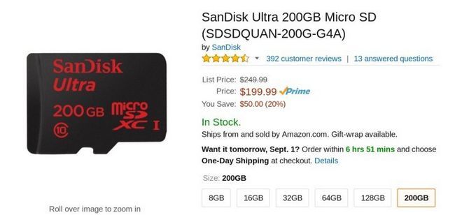 Fotografía - Gargantúa 200GB Tarjeta MicroSD [Trato Alerta] de SanDisk Gotas Otros $ 20, ahora cuesta $ 200 en Amazon